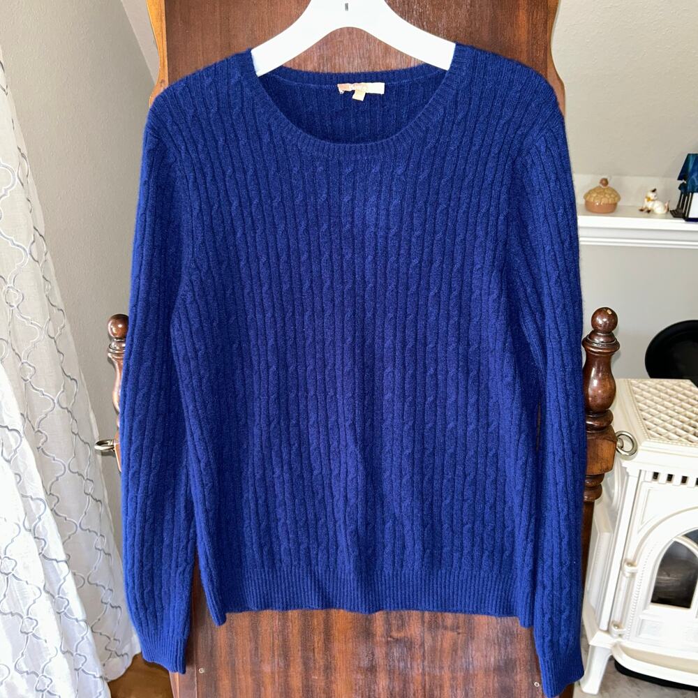 Kier + J 100% Cashmere Cable Knit Sweater dark blue size 1X cable knit